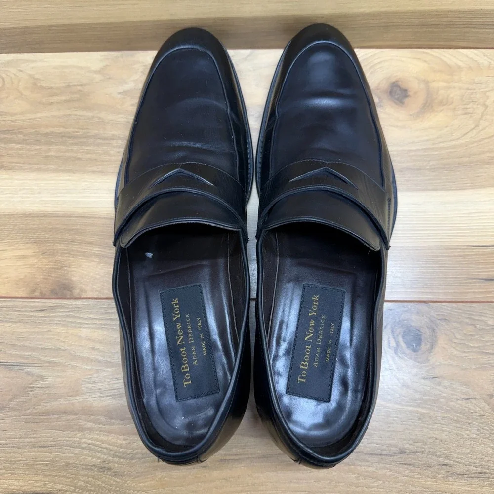 To Boot Adam Derrick New‎ York Mens 8.5 Penny Loafers Black Leather Italy